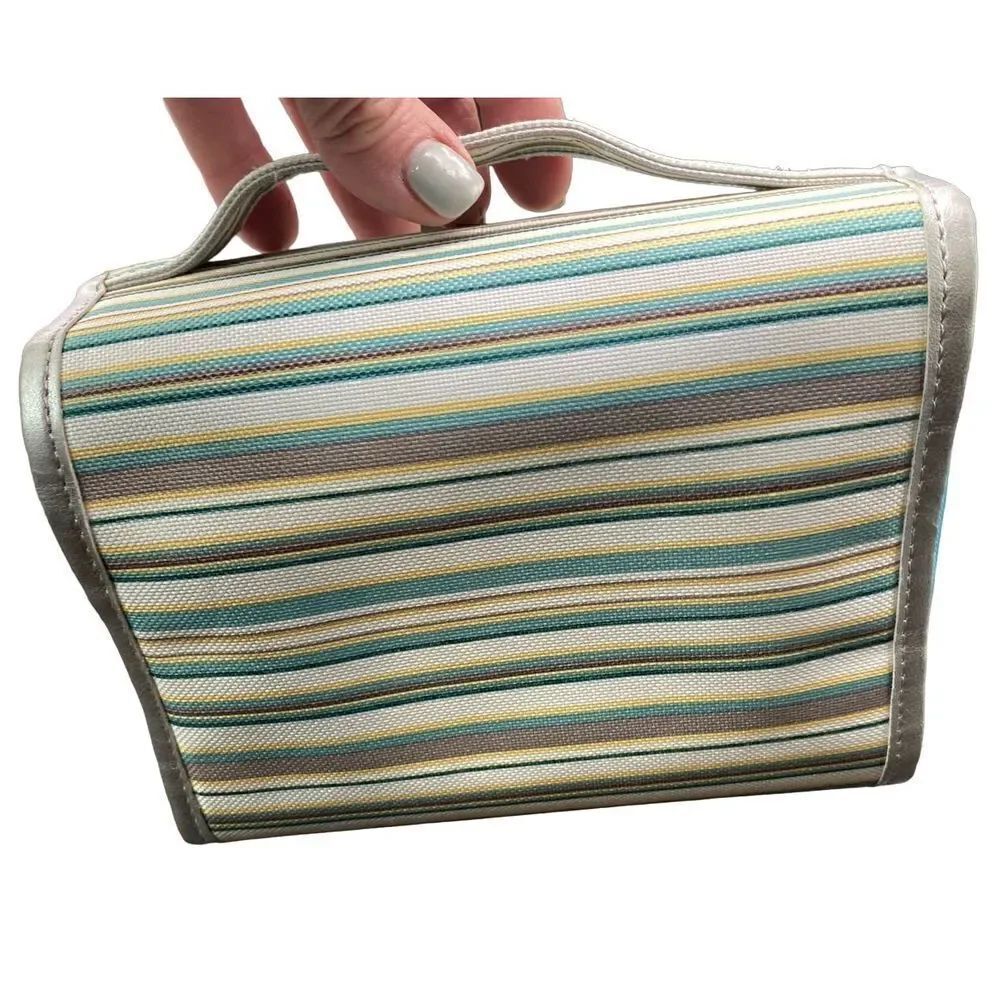 Avon Striped Hanging Travel Accessory With 3 Removable zippered pouches